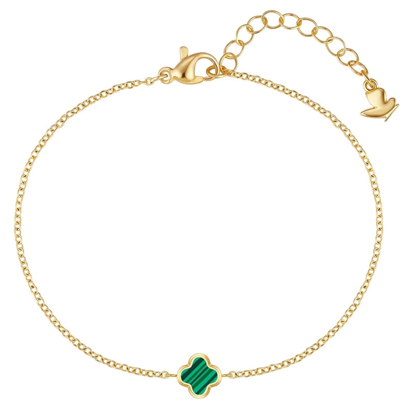 Glanzstücke München Armband Edelstahl Armband Malachit (synth.) Kleeblatt gold