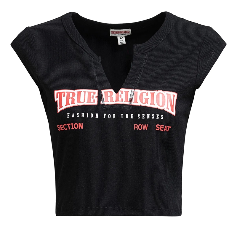 True Religion T-Shirt V-Neck NOTCH schwarz