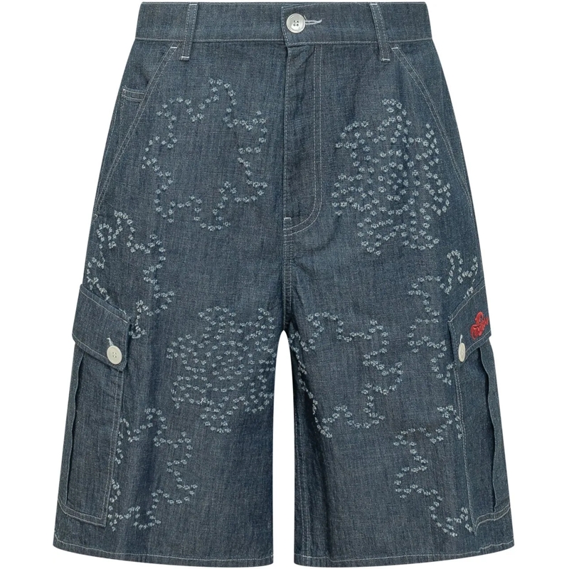 Marni Shorts Bermuda con Tasche Cargo e Motivo Grafico Allover blau