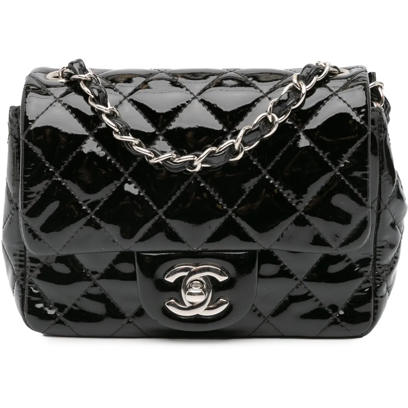 Chanel Sac à bandoulière Mini Square Classic Patent Single Flap schwarz