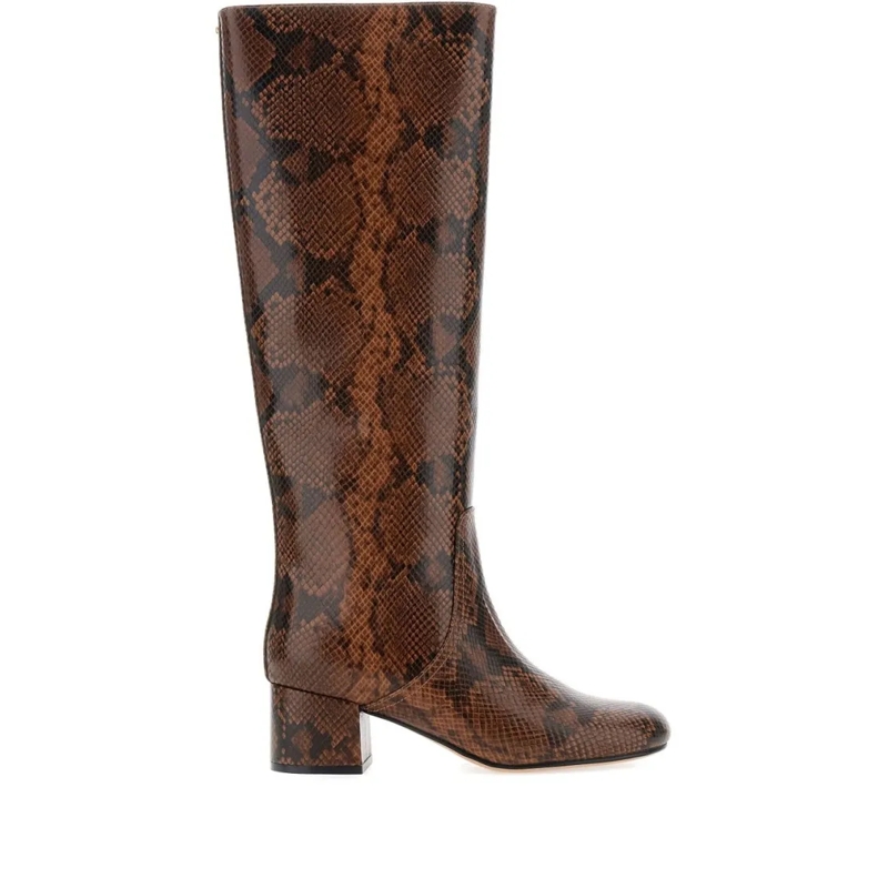Twin-Set Bottes Glossy Knee-High Ankle Boots With Snakeskin Patter Black