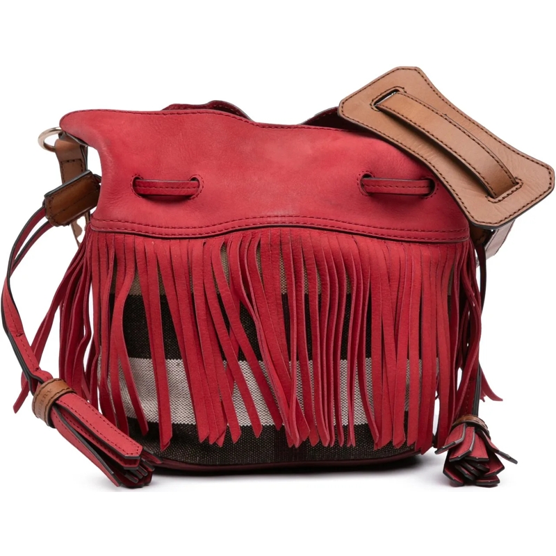 Burberry Sac à bandoulière Small Mega Check Canvas and Suede Fringe Belgrove  rot
