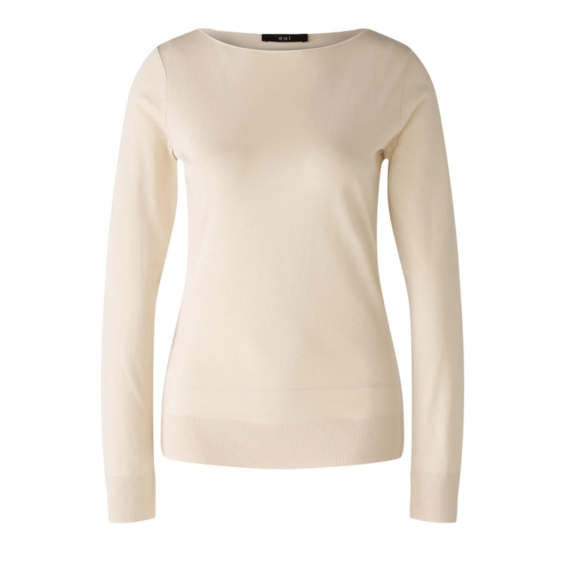Oui T-Shirt Langarmshirt beige