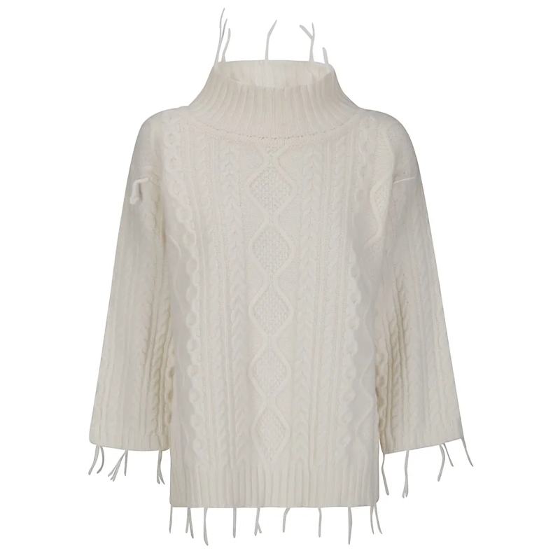 ARCHIVIO B Rollkragenpullover Cable Sweater White