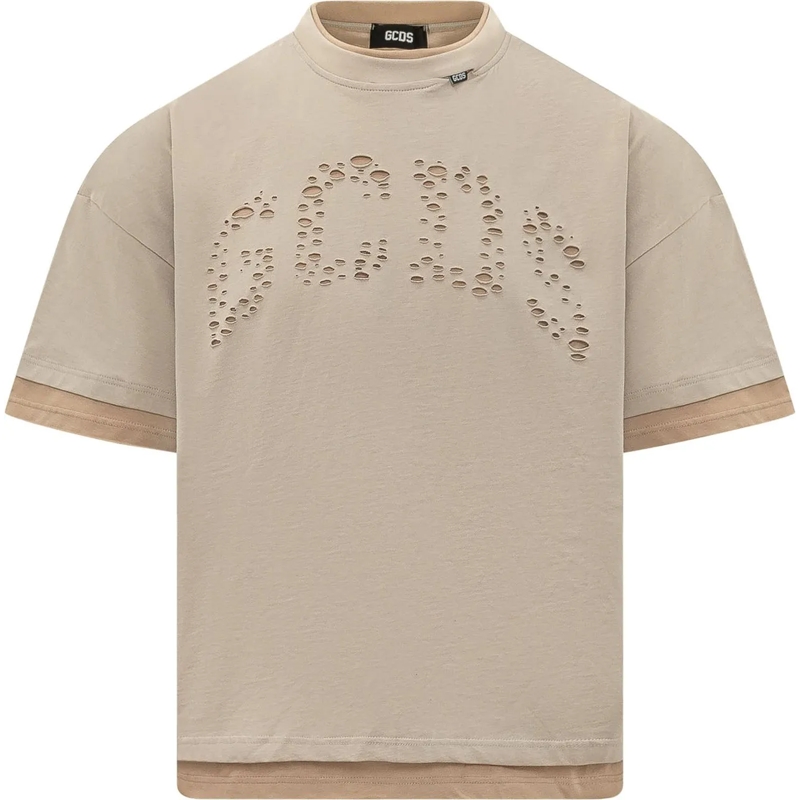 Gcds T-Shirt T-shirt con Logo Traforato beige