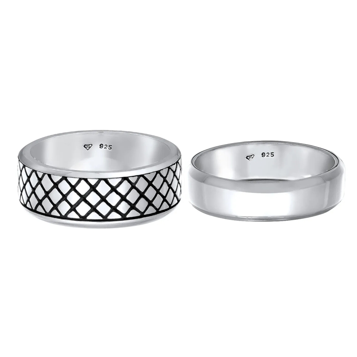 Kuzzoi Ring Herren Bandring Basic 2er Set 925 Silber schwarz | Ring Kuzzoi Ring Herren Bandring Basic 2er Set 925 Silber schwarz | Ring