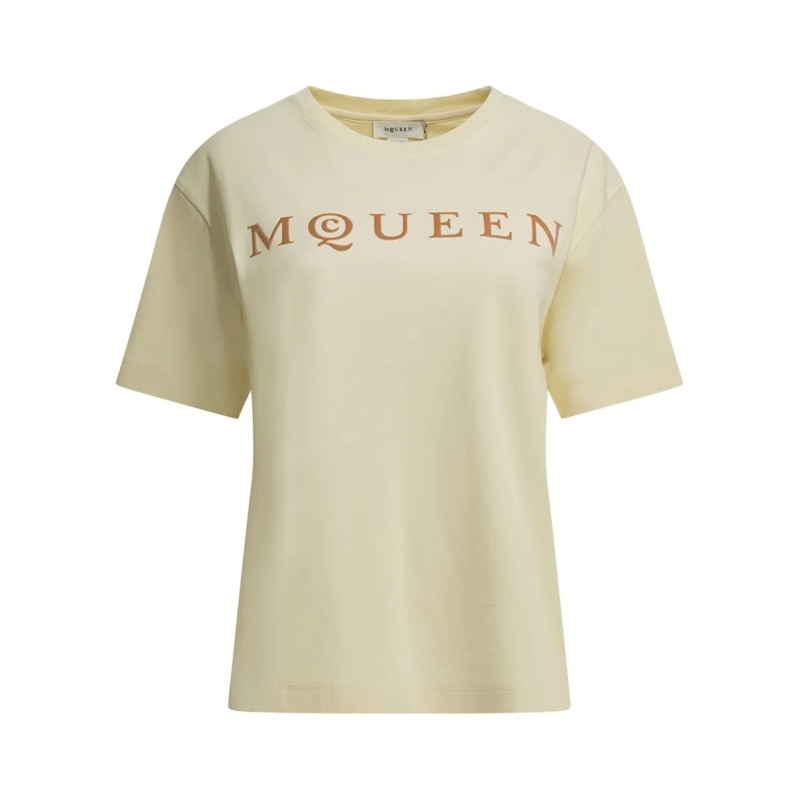 Alexander McQueen T-shirt Boxy White Cotton T-Shirt With Stylized Logo Neutrals