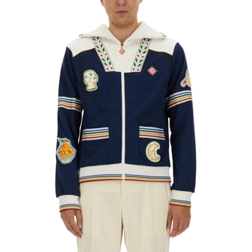 パーカー・フーディ Casablanca Navy Zip Sweatshirt With Embroidered Patches Casablanca Navy Zip Sweatshirt With Embroidered Patches Blue