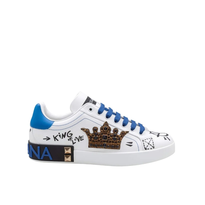 Dolce&Gabbana Low-Top-Sneaker Portofino Leather Sneaker With Contrasting Graffit White