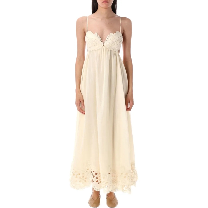 Zimmermann  Coco Embroidered Maxi Dress Neutrals