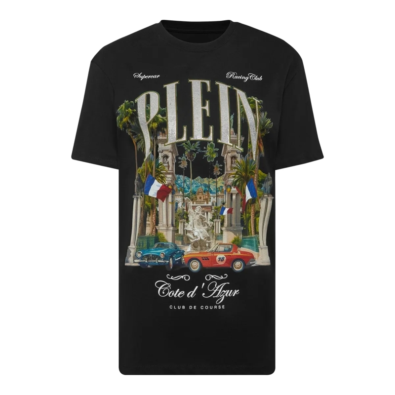 Philipp Plein T-Shirt T-Shirt Racing Mit Schmucksteinen schwarz