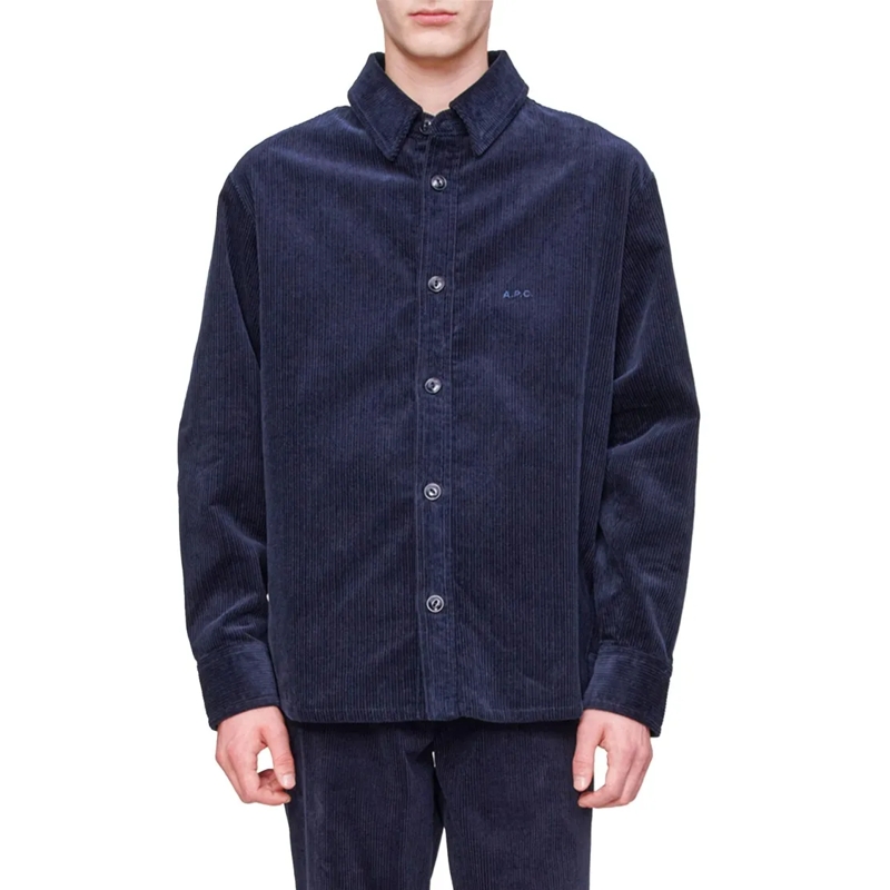 A.P.C. Overhemd Bobby Corduroy Shirt Jacket With Classic Button Cl Blue