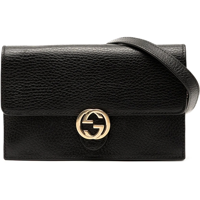 Gucci Schultertasche Leather Interlocking G Dollar Wallet on Chain schwarz