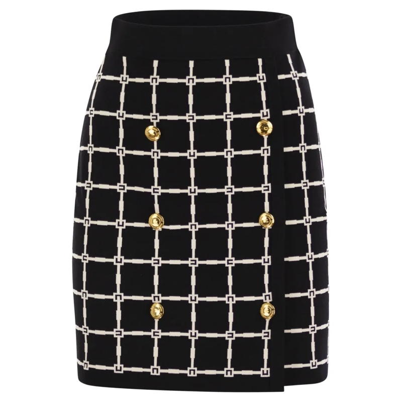 Elisabetta Franchi Minirock Jacquard Logo Miniskirt With Gold Buttons Black