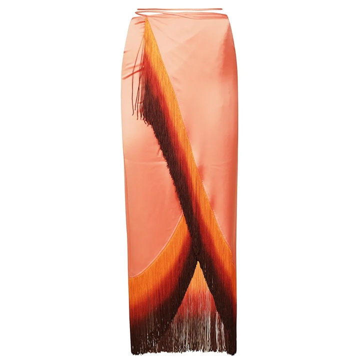 スカート The Andamane Gradient Midi Skirt With Flowing Fringe Detail Andamane Gradient Midi Skirt With Flowing Fringe Detail
