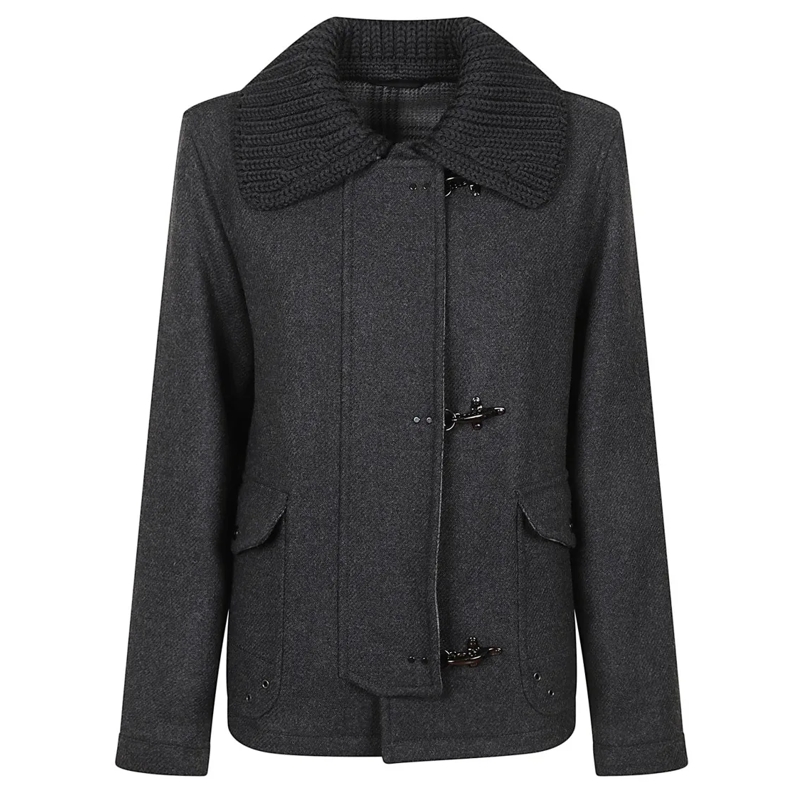 Fay Manteau d'hiver Three-Hook Wool Jacket With Removable Ribbed Colla Black