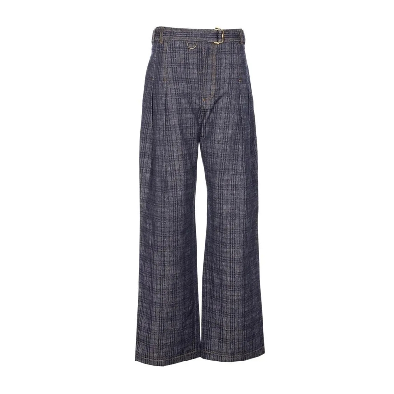 Burberry Jeans Wide-Leg Plaid Trousers With High Waist Grey