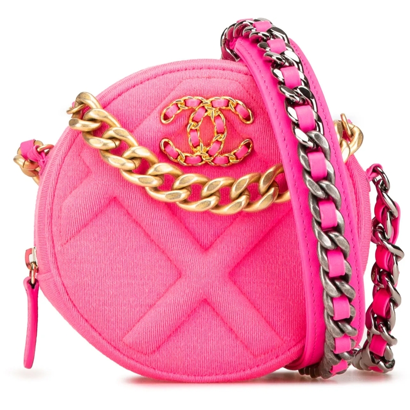 Chanel Pochette Jersey 19 Round Clutch on Chain rose