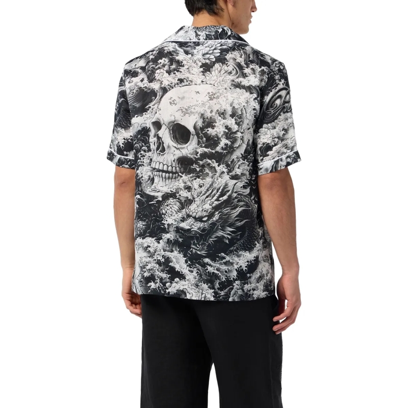 Philipp Plein Hemd Linen Bowling Shirt All-Over Ceramic schwarz(Image 2)