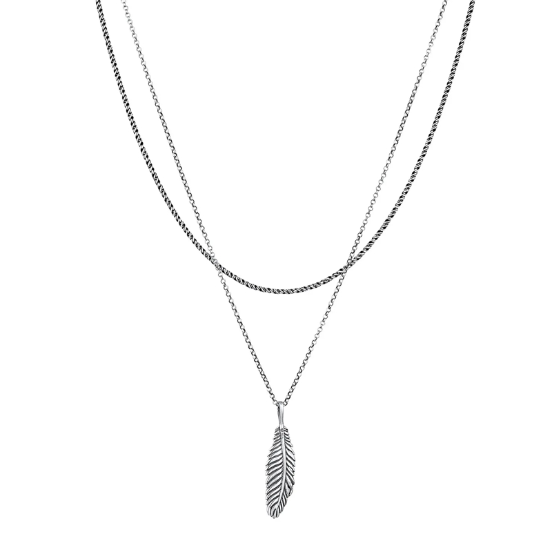 Kuzzoi Mittellange Halskette Halskette Layer Feder Anhänger 925 Sterling Silber silber (Image 2)