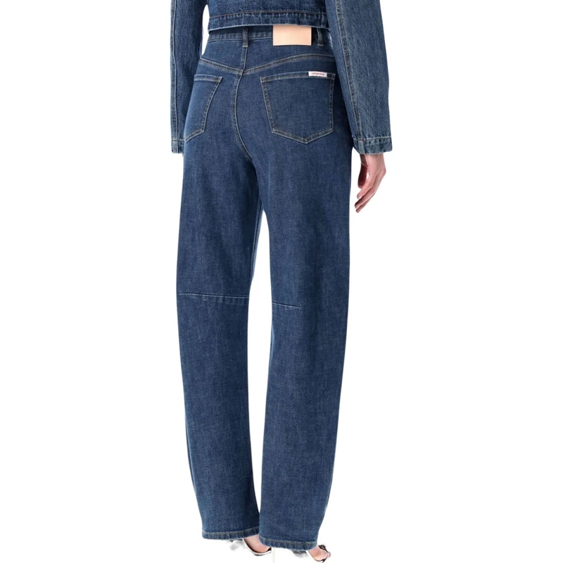 Self Portrait Jeans High-Waisted Blue Barrel-Leg Jeans Green