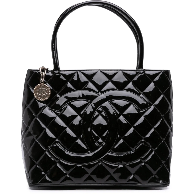 Chanel Shopper Patent Medallion Tote schwarz