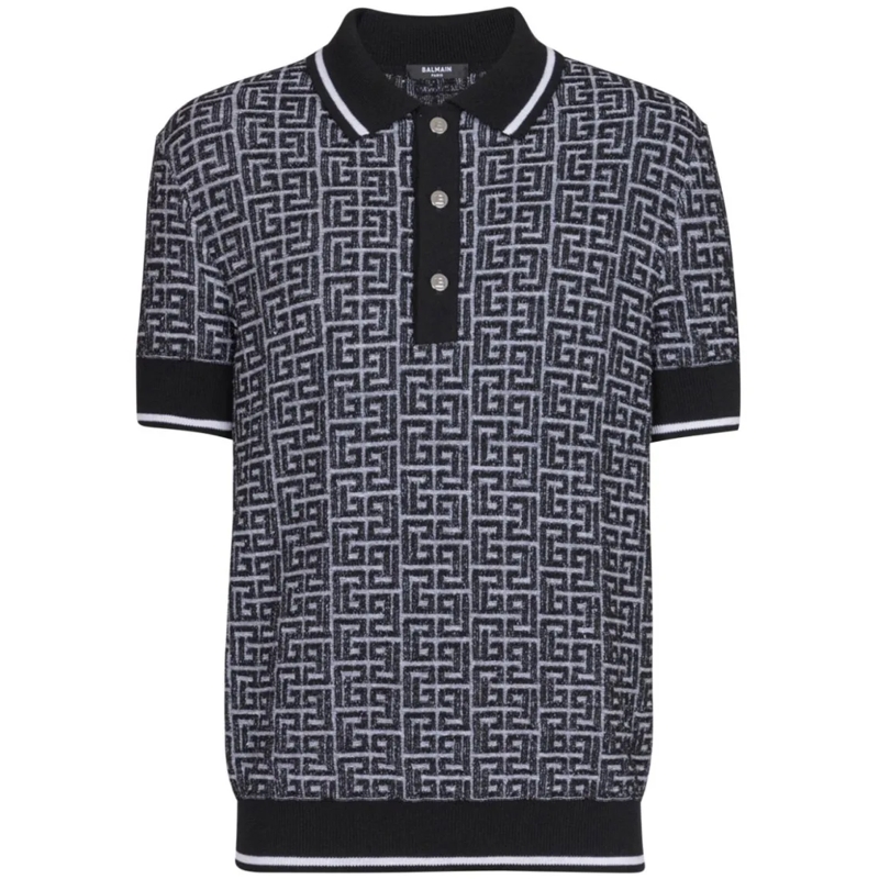 Balmain Polo shirt Patterned Jacquard Short-Sleeve Polo Shirt In Meri Grey