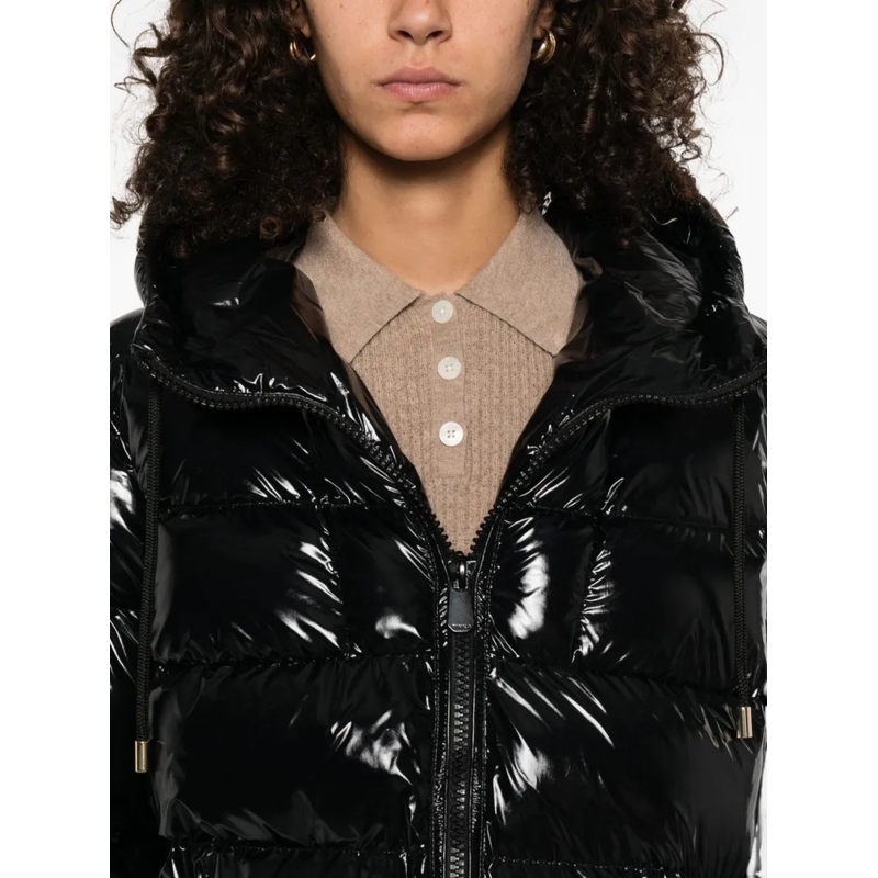 Pinko  Glossy Puffy Coat With Hood And Relaxed Fit Black(Image 3)