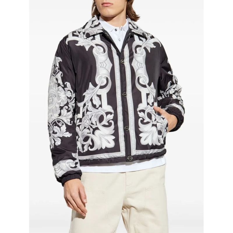 Versace  Baroque-Patterned Black Jacket With Adjustable Fit White