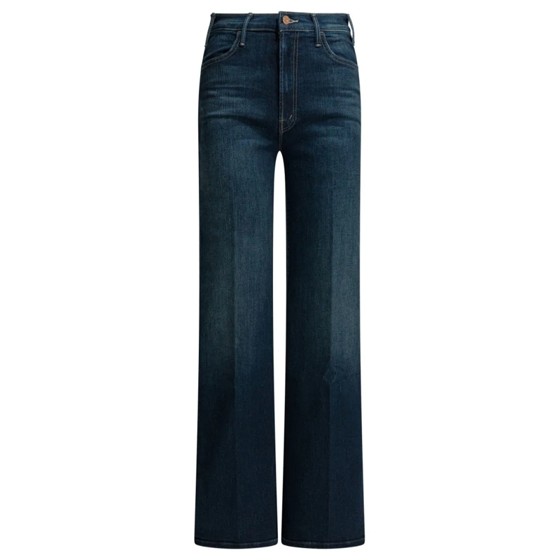 Mother Jeans Wide-Leg High-Waist Denim Trousers With Zippered F Blue