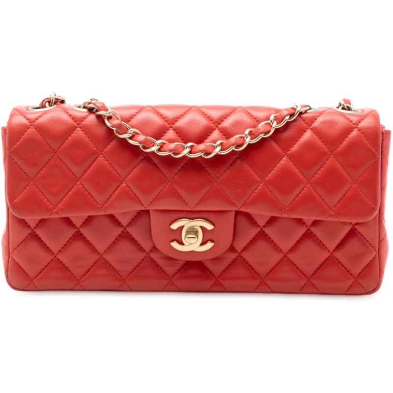 Chanel Schultertasche Classic Lambskin East West Single Flap rot