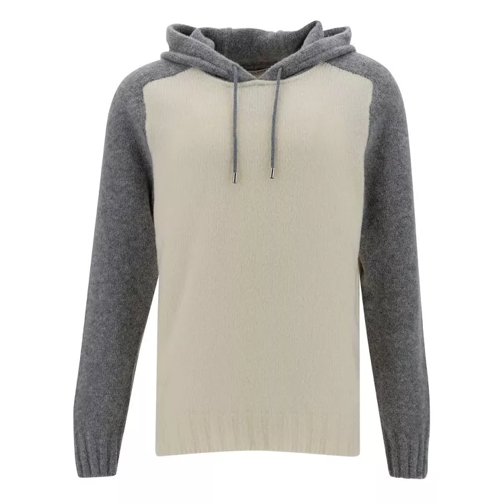 La Fileria White And Grey Hooded Bi-Color Sweater In Wool Ble White 