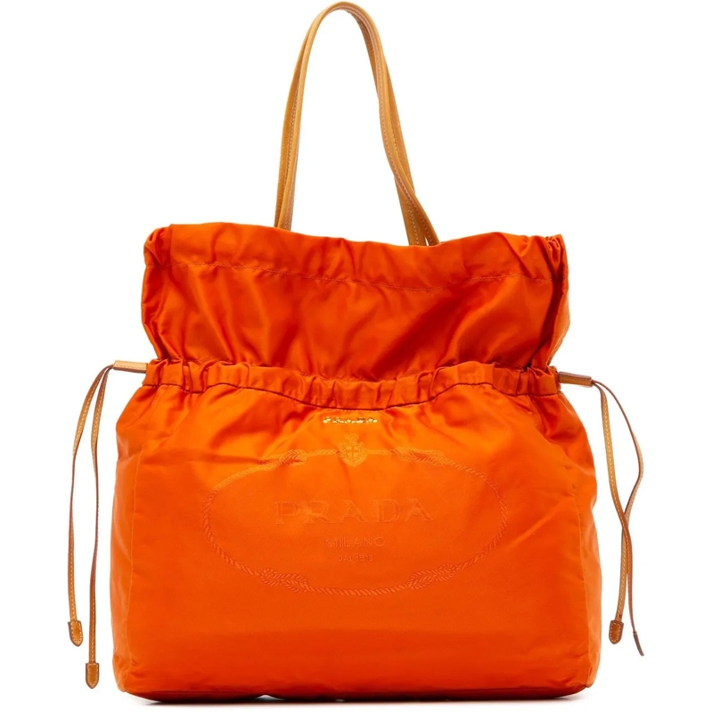 Prada Shopper Tessuto Logo Drawstring Tote orange