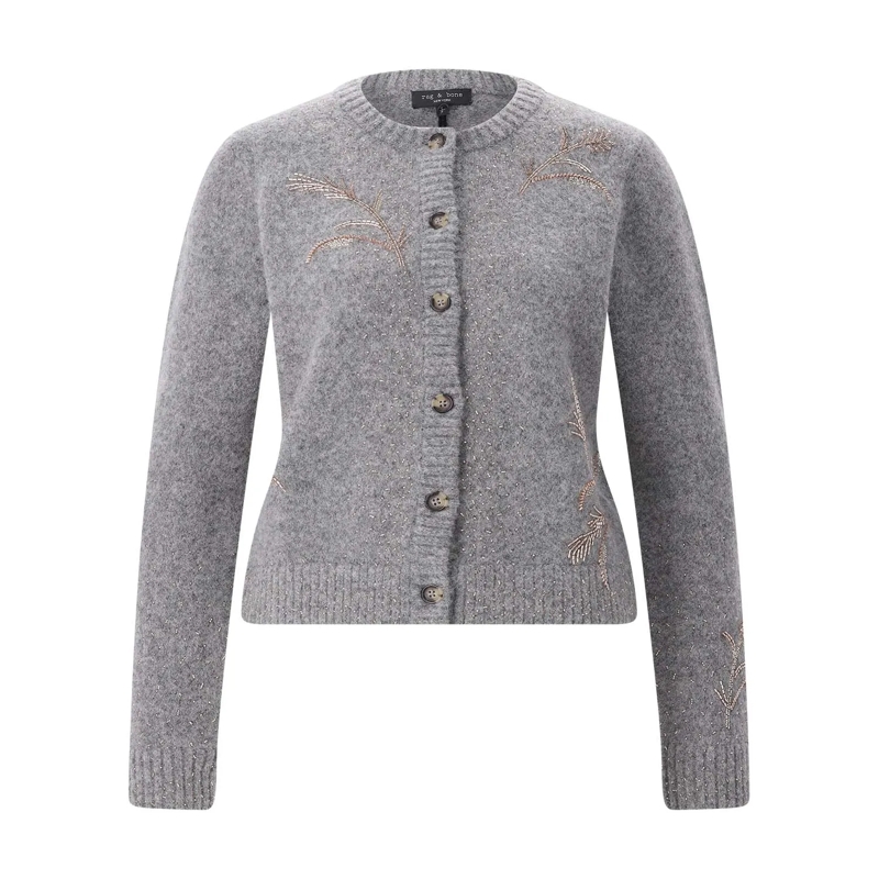 Rag & Bone Cardigan Strickjacke mit Schmucksteinen grau