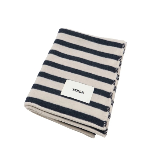 Tekla Lichtgewicht Sjaal White And Blue Stripes Wool Blanket White