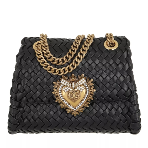Dolce&Gabbana Small Devotion Crossbody Bag Woven Calfskin Black Crossbody Bag