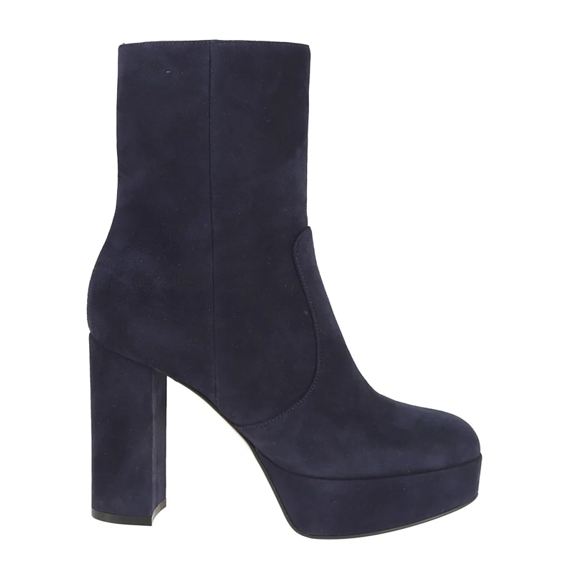 Gianvito Rossi Bottes Platform Blue Suede Ankle Boots Black