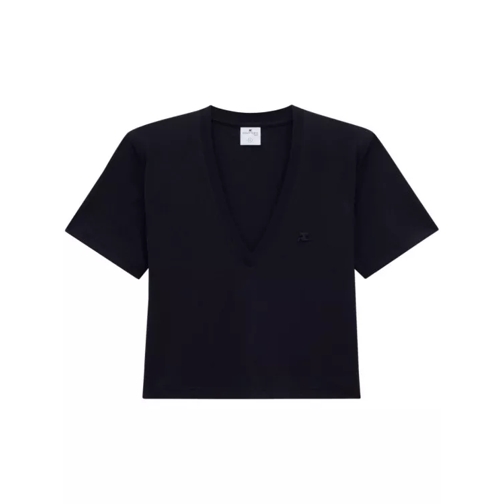 Courrèges V Neck Cropped T-Shirt Black 