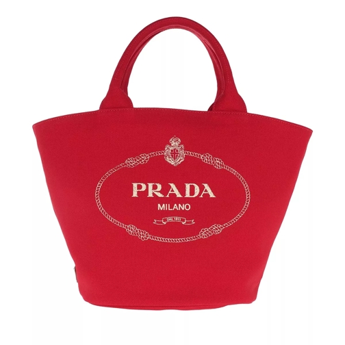 Prada Logo Fabric Handbag Red Tote