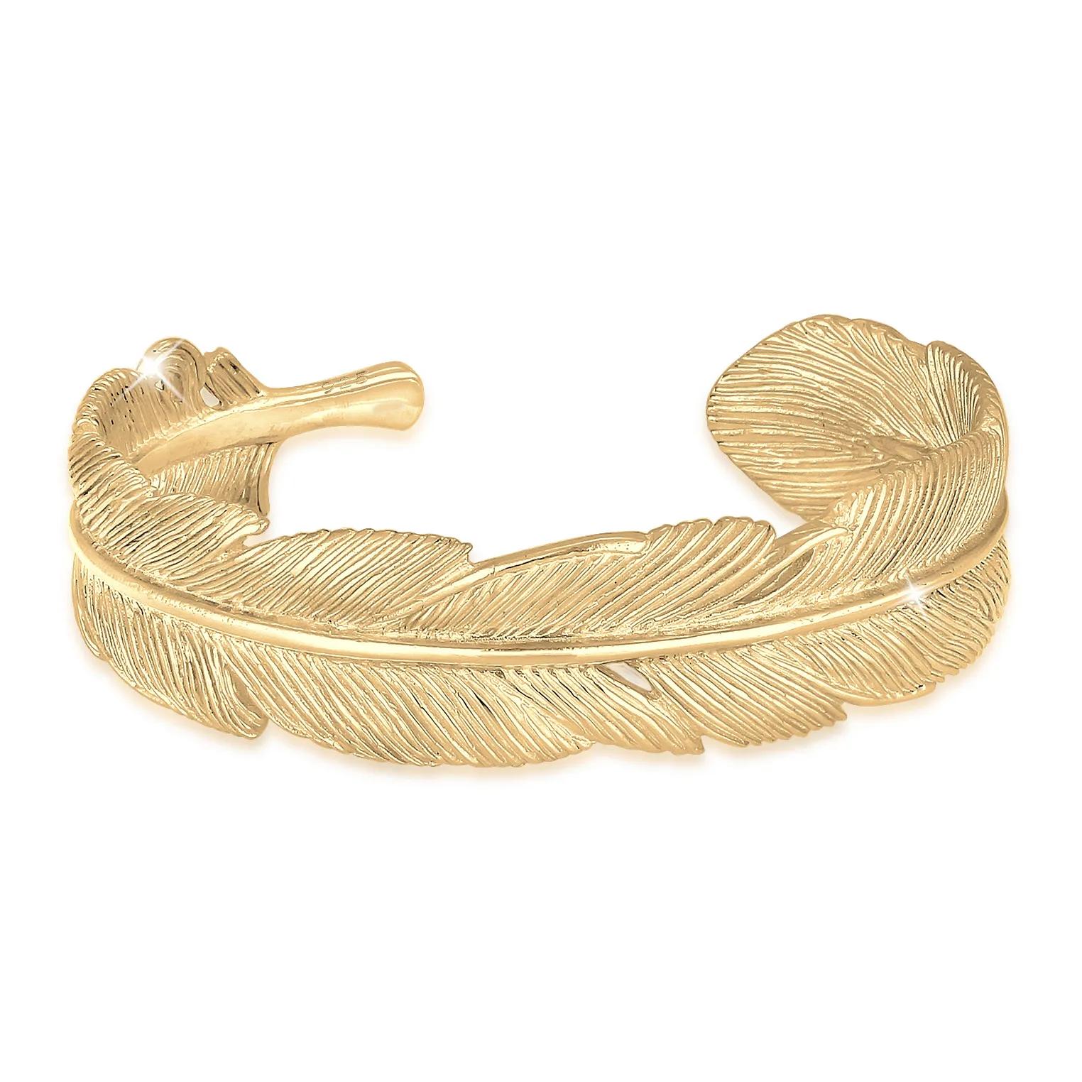 Elli Armbänder - Armband Armreif Bangle Feder Boho 925 Sterling Sil - Gr. 16 CM - in Gold - für Damen