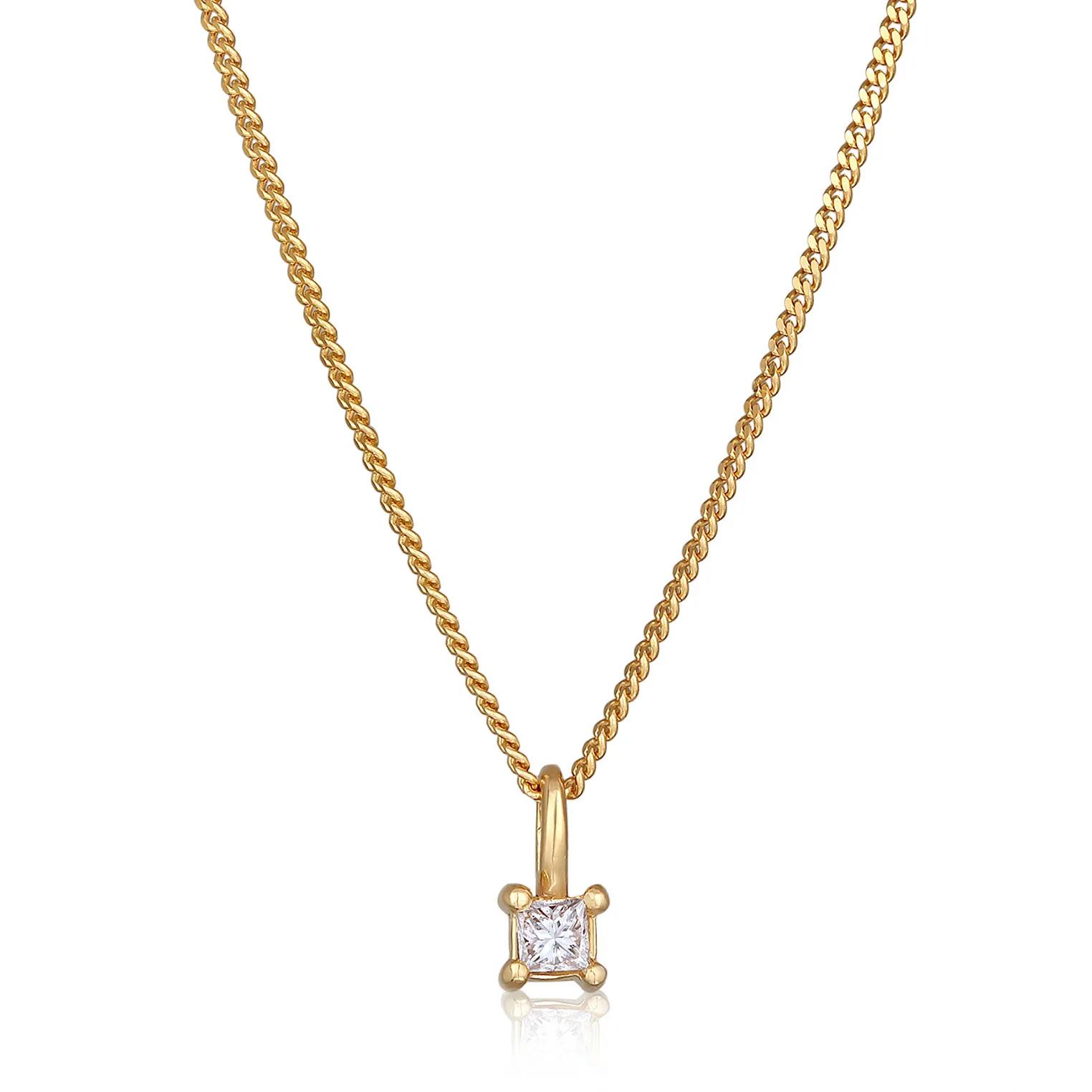 Elli Halsketten - Halskette Diamant (0.1 ct) Viereck Solitär 925 Sil - Gr. unisize - in Gold - für Damen