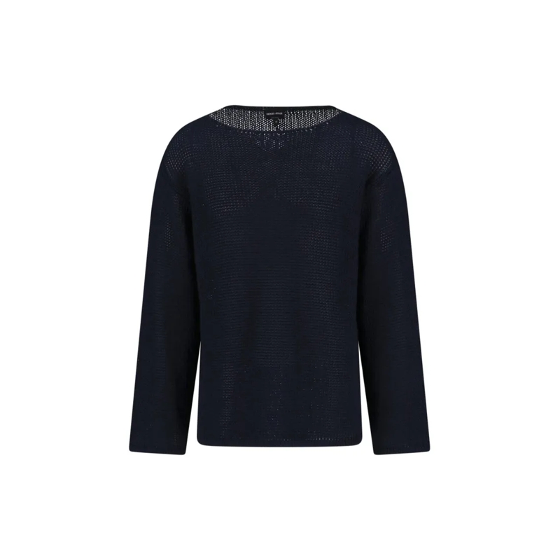 Giorgio Armani Pull Linen And Lyocell Sweater Dark Blue Blue