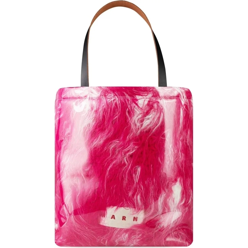 Marni Draagtas Logo Patch Covered Shearling Tote Bag rose