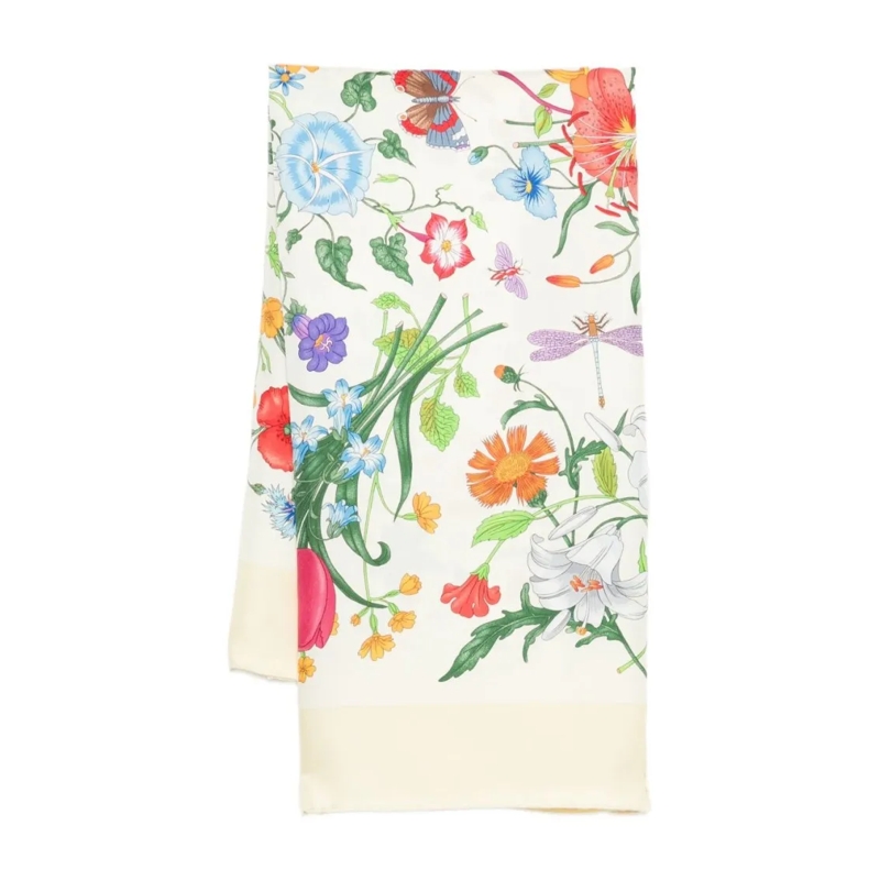 Gucci Lichtgewicht Sjaal Silk Scarf With Floral Print Multicolor
