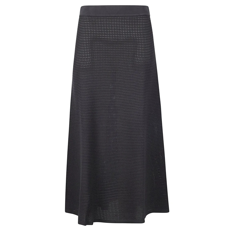 P.A.R.O.S.H. Minijupe Flared Maxi Skirt In Soft Perforated Knit Fabric Black