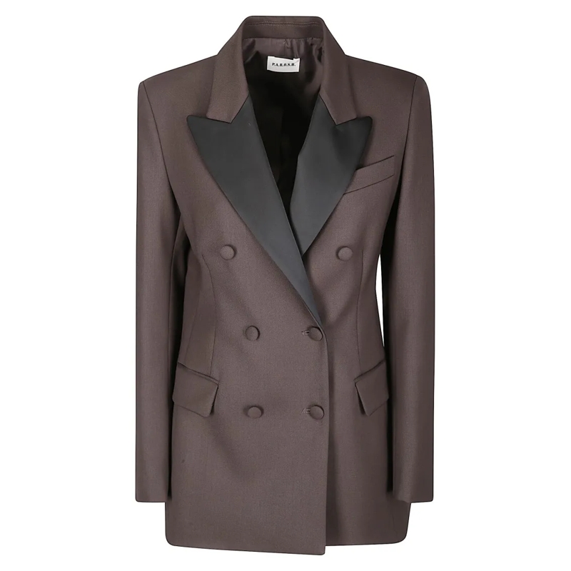 P.A.R.O.S.H. Blazer Double-Breasted Gabardine Over Jacket With Satin C Brown