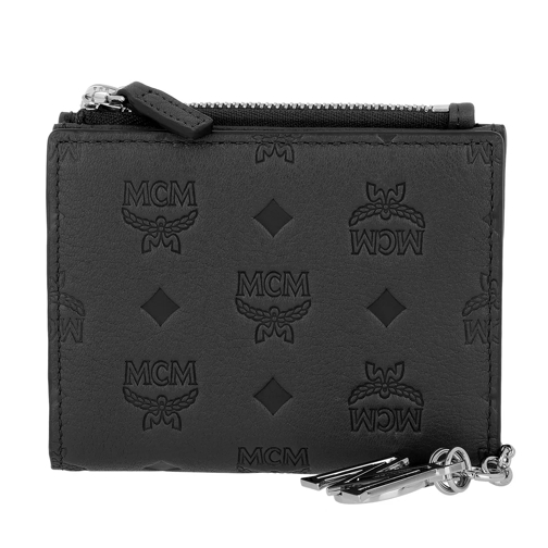 MCM Klara Monogrammed Leather Charm Flap Wallet Mini Black Klaffplånbok