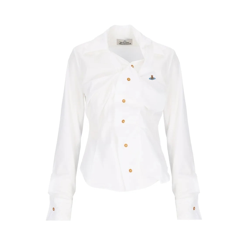 Vivienne Westwood Overhemd Distorted Silhouette White Cotton Shirt With Asymm Black