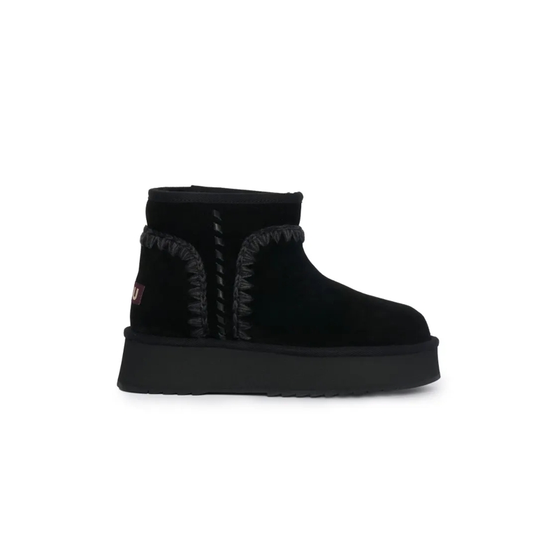 Mou Stiefel Slip-On Sheepskin Suede Boots With Hand-Crochet De Black