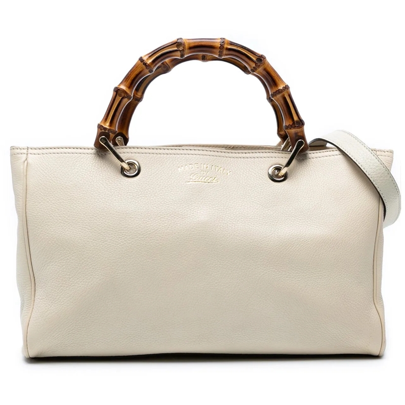 Gucci Sac à bandoulière Medium Calfskin Bamboo Shopper Satchel weiß